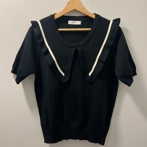 Black Ruffled Sailor Collar Blouse